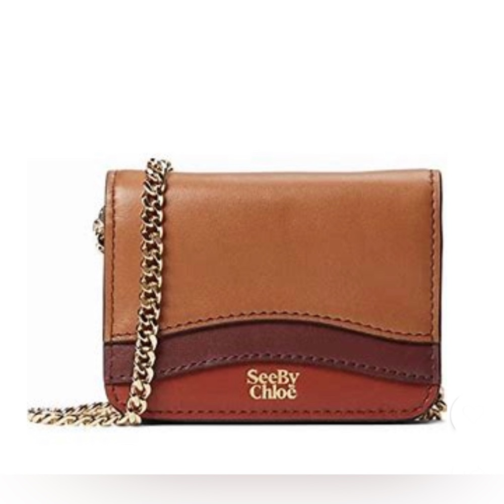 See by Chloe layers business card necklace burnt henna WALLET on CHAIN NWT